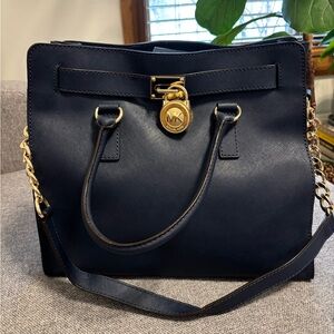Michael Kors Navy Saffiano Satchel with Gold Hardware, Pristine Condition!!